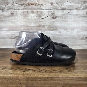 Birkenstock Blair Black Leather Shearling Lined Clogs Womens Size 8 Narrow